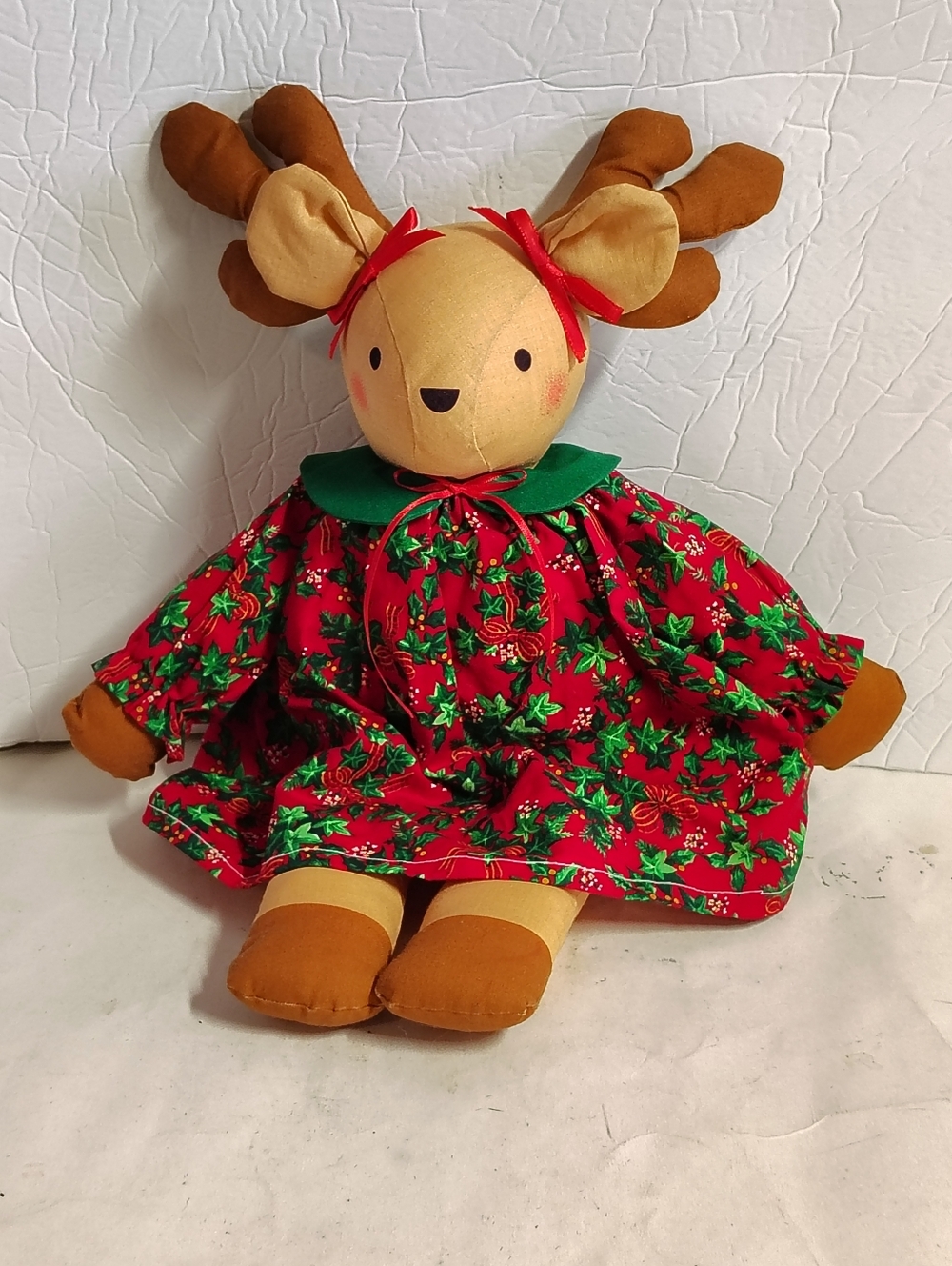 Handmade Christmas Mouse Reindeer Plush Cottage Core Vintage 90's Primitive Doll